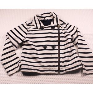 Baby Gap Toddler 5 Years Navy Blue White Striped Moto Jacket Asymmetrical Zip